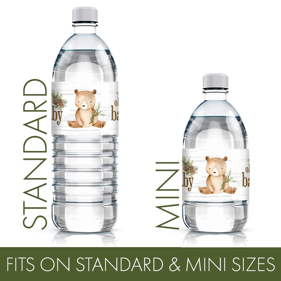 Woodland Bear: Baby Shower Water Bottle Labels - 24 Stickers - Distinctivs Party