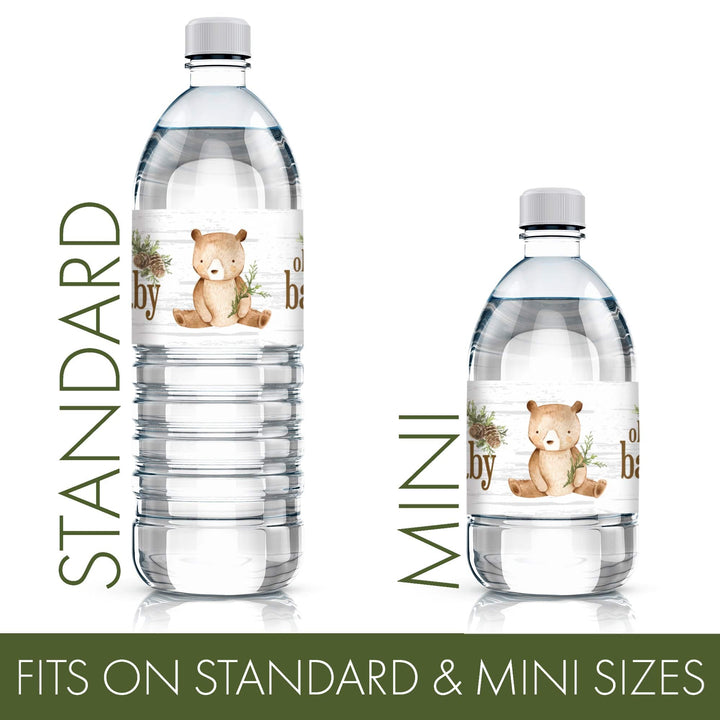 Woodland Bear: Baby Shower Water Bottle Labels - 24 Stickers - Distinctivs Party