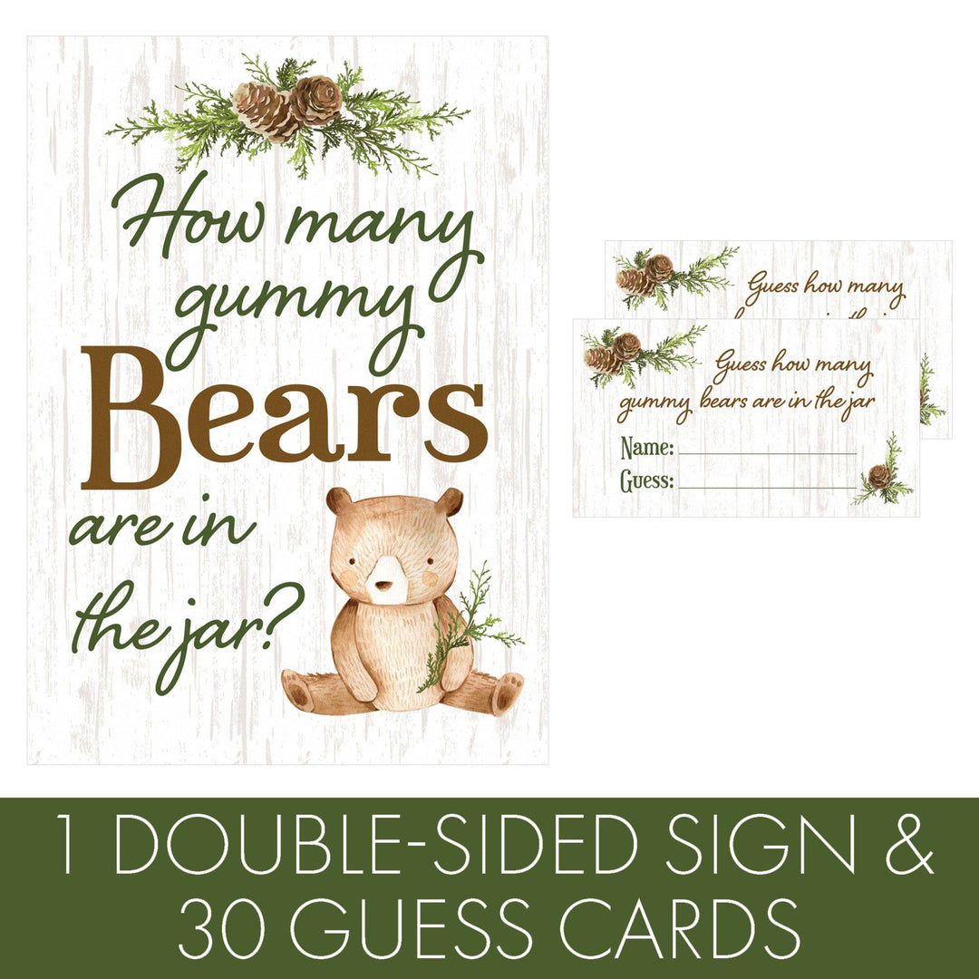 Woodland Bear: How Many Gummy Bears Baby Shower Game - Sign + 30 Cards - Distinctivs Party