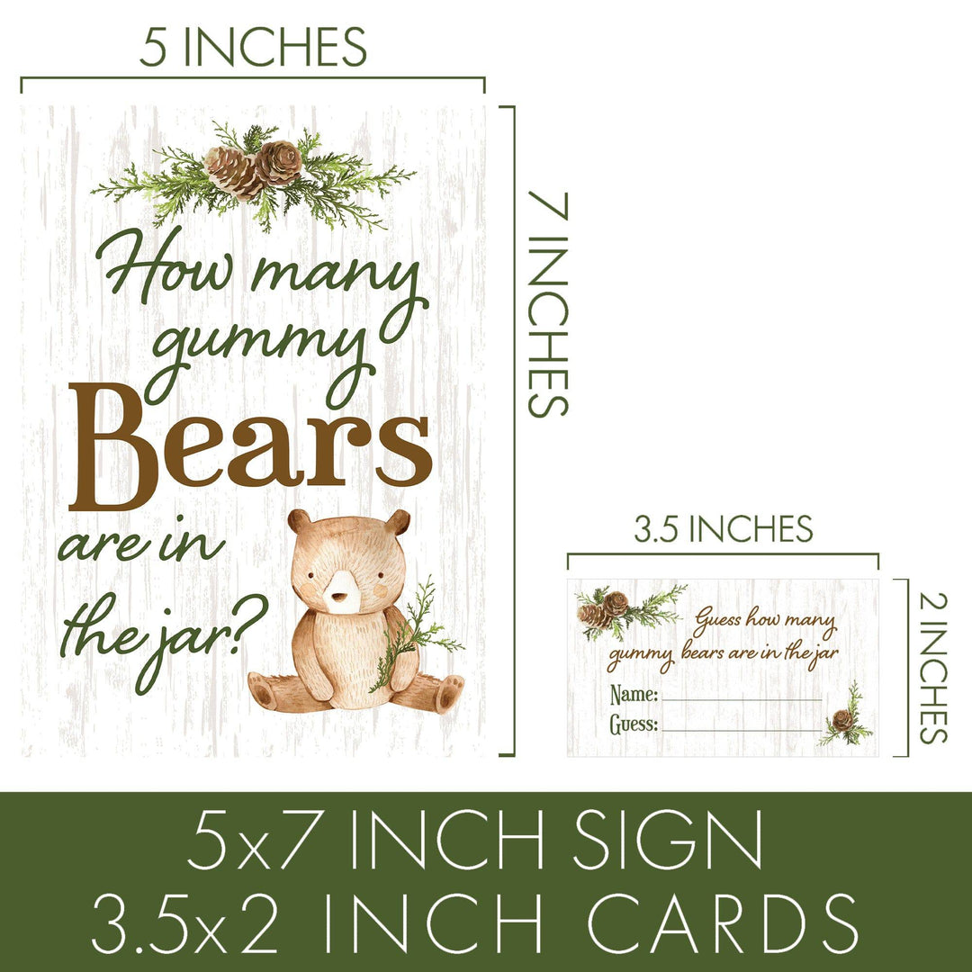 Woodland Bear: How Many Gummy Bears Baby Shower Game - Sign + 30 Cards - Distinctivs Party