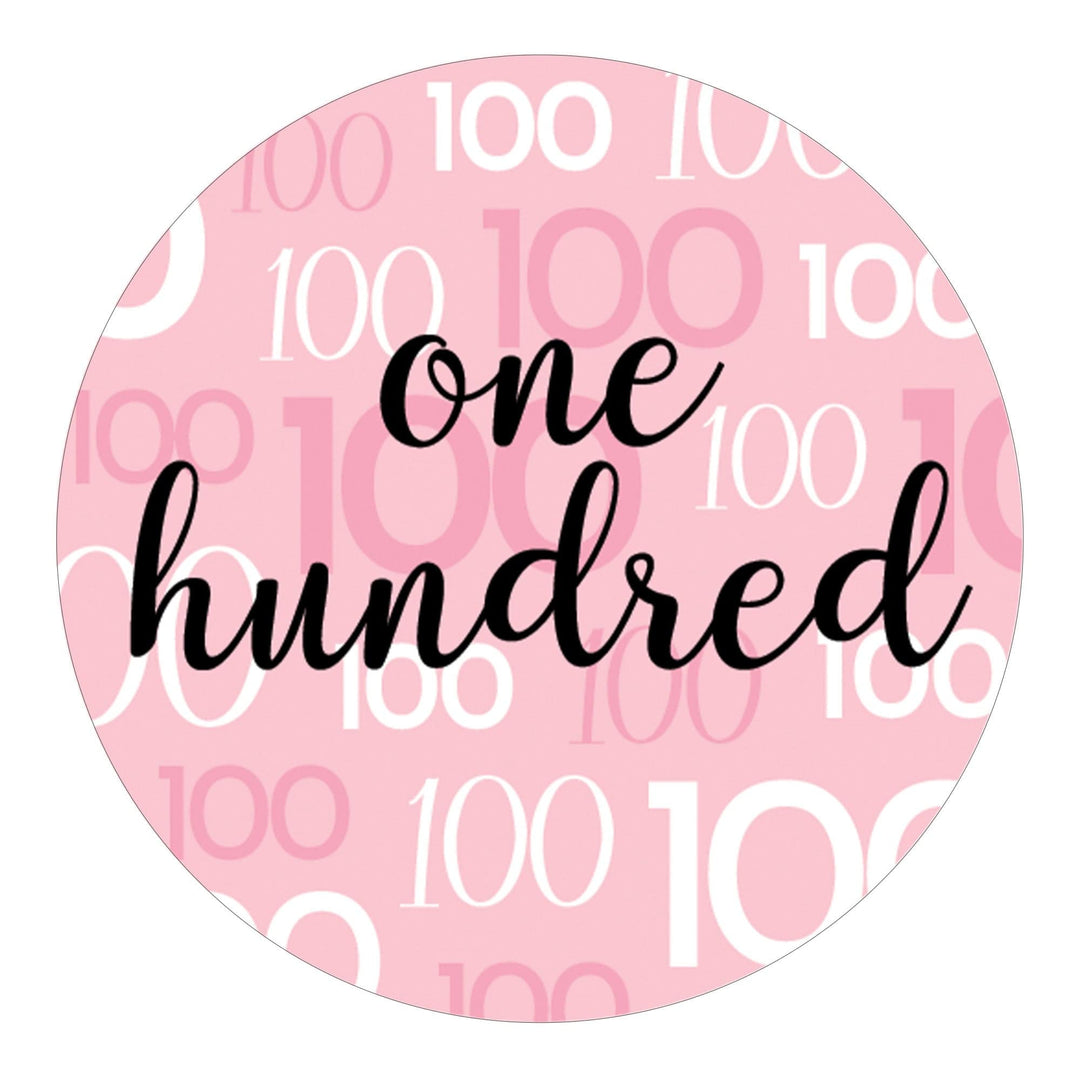 100th Birthday: Pink and Black - Adult Birthday - Round Favor Stickers - 40 Stickers - Distinctivs Party