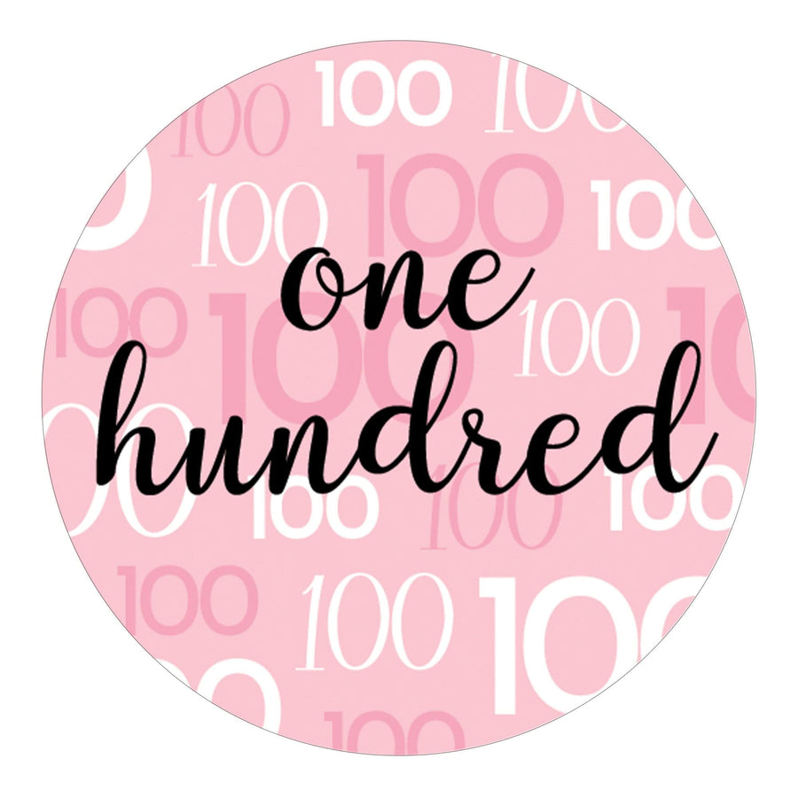 100th Birthday: Pink and Black - Adult Birthday - Round Favor Stickers - 40 Stickers - Distinctivs Party