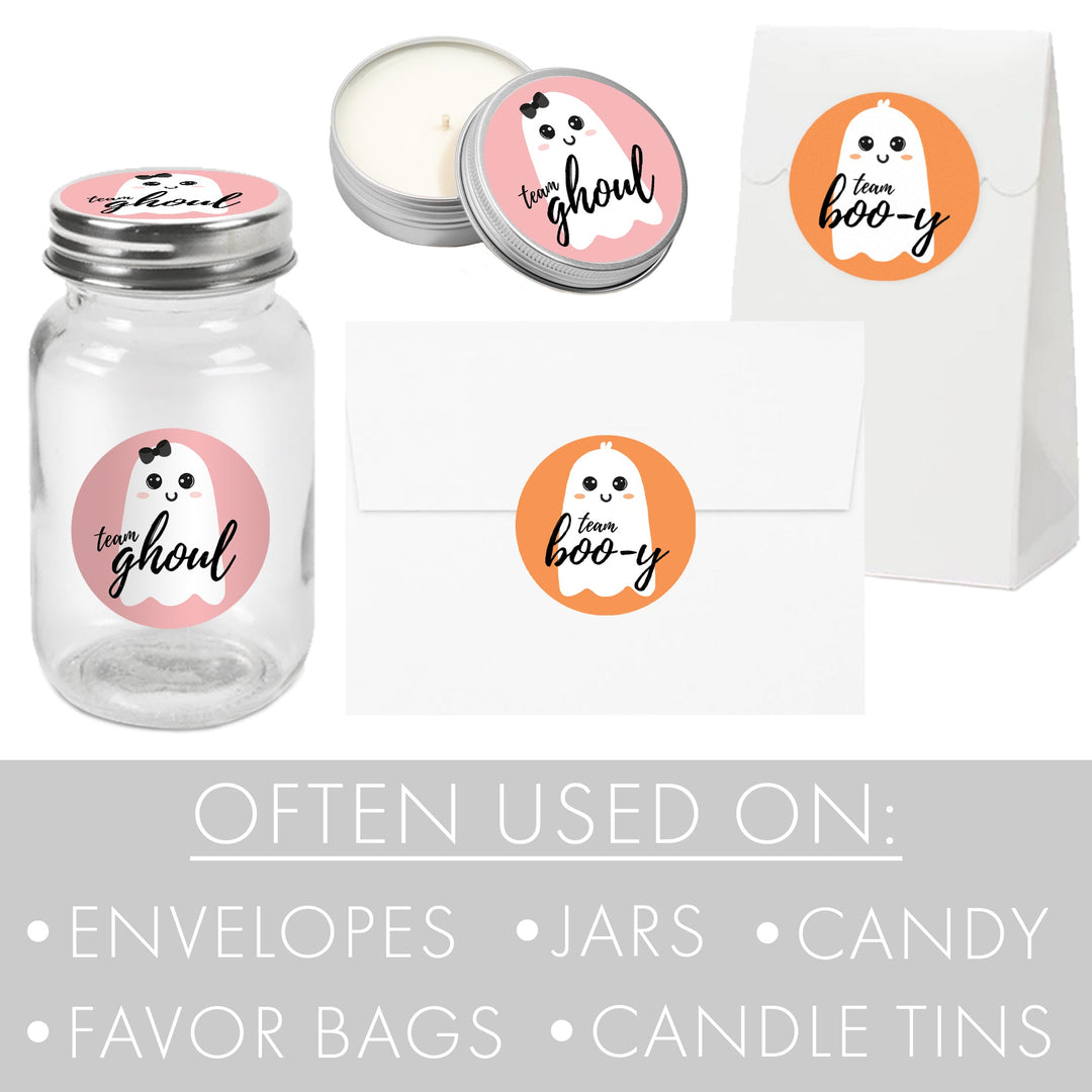 Halloween Gender Reveal Party: Little Boo - Orange Team Boo-y or Pink Team Ghoul Voting Stickers - 40 Stickers