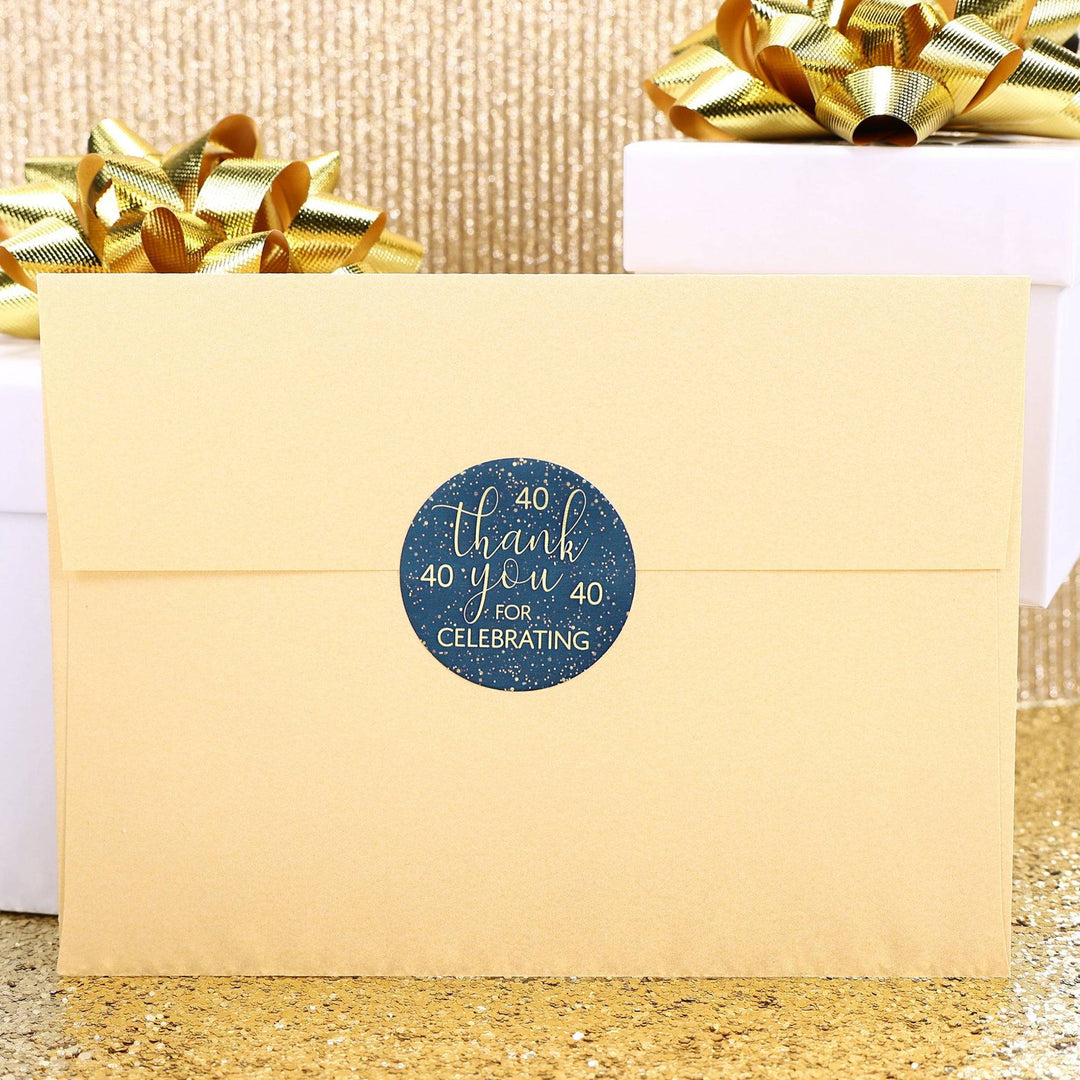 40th Birthday: Navy Blue & Gold - Adult Birthday -  Thank You Stickers - Distinctivs Party