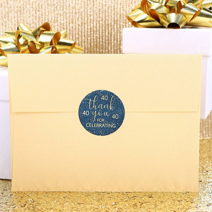 40th Birthday: Navy Blue & Gold - Adult Birthday -  Thank You Stickers - Distinctivs Party