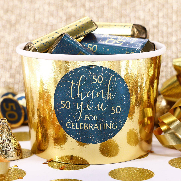 50th Birthday: Navy Blue & Gold - Adult Birthday - Thank You Stickers - Distinctivs Party