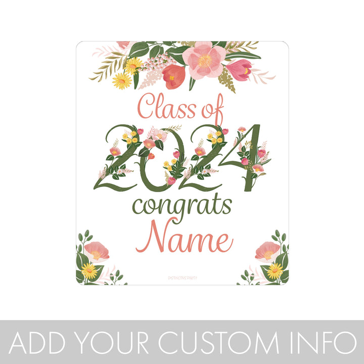 Personalized Floral Graduation - Chip Bag and Snack Bag Stickers - 32 Pack - Name and Year