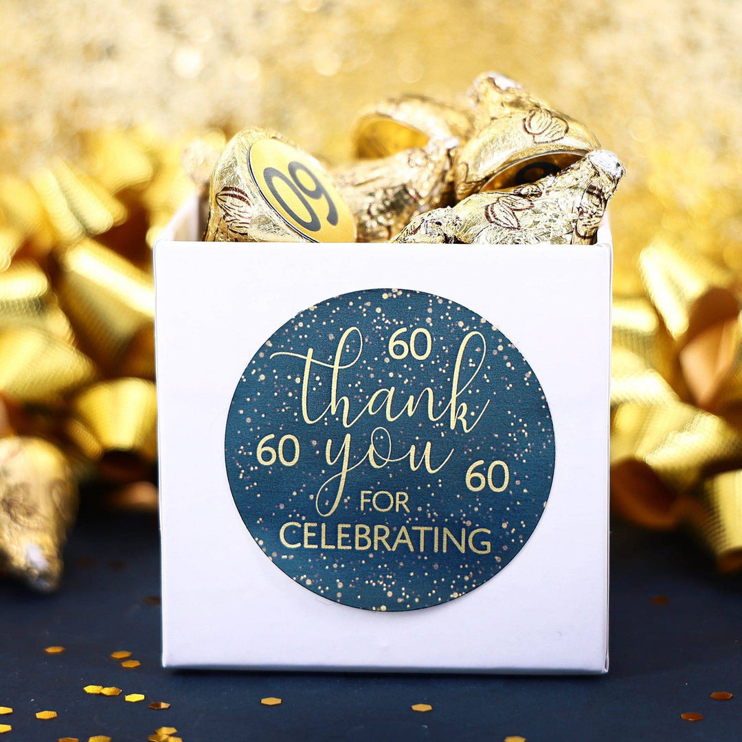 60th Birthday: Navy Blue & Gold - Adult Birthday - Thank You Stickers - Distinctivs Party
