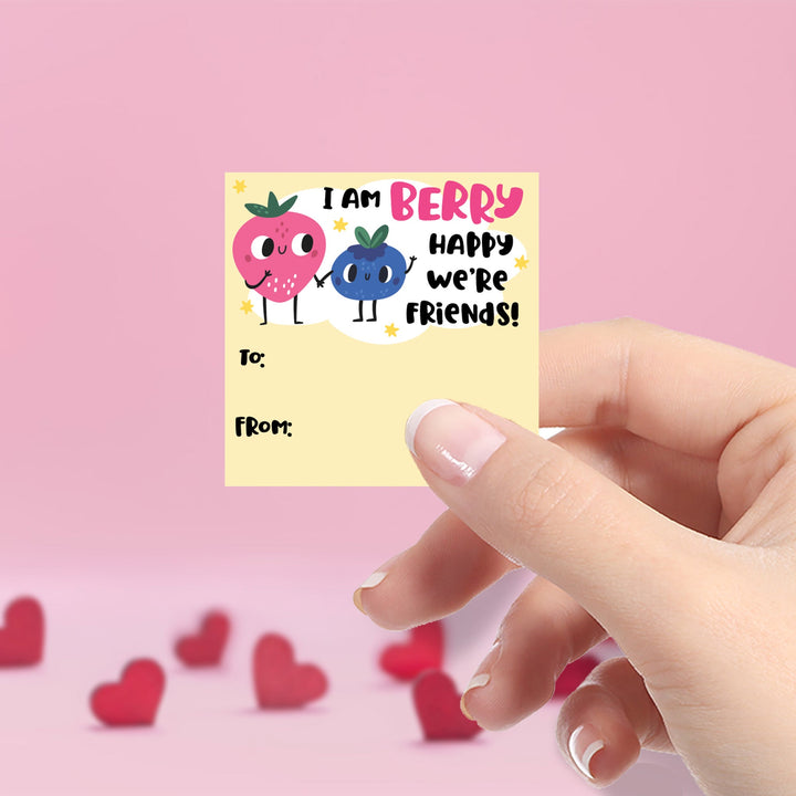 Valentine's Day Treat Stickers: Berry Happy We Are Friends -  Snack Bag Stickers - 32 Stickers