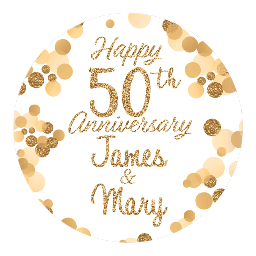 Personalized Gold Wedding Anniversary: Large Favor Stickers - 40, 100, or 250 Stickers