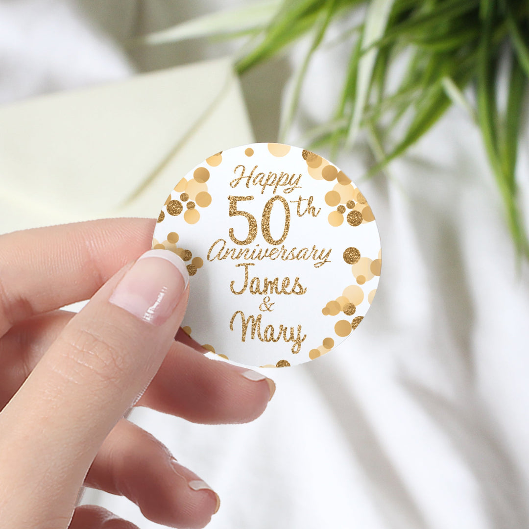 Personalized Gold Wedding Anniversary: Large Favor Stickers - 40, 100, or 250 Stickers