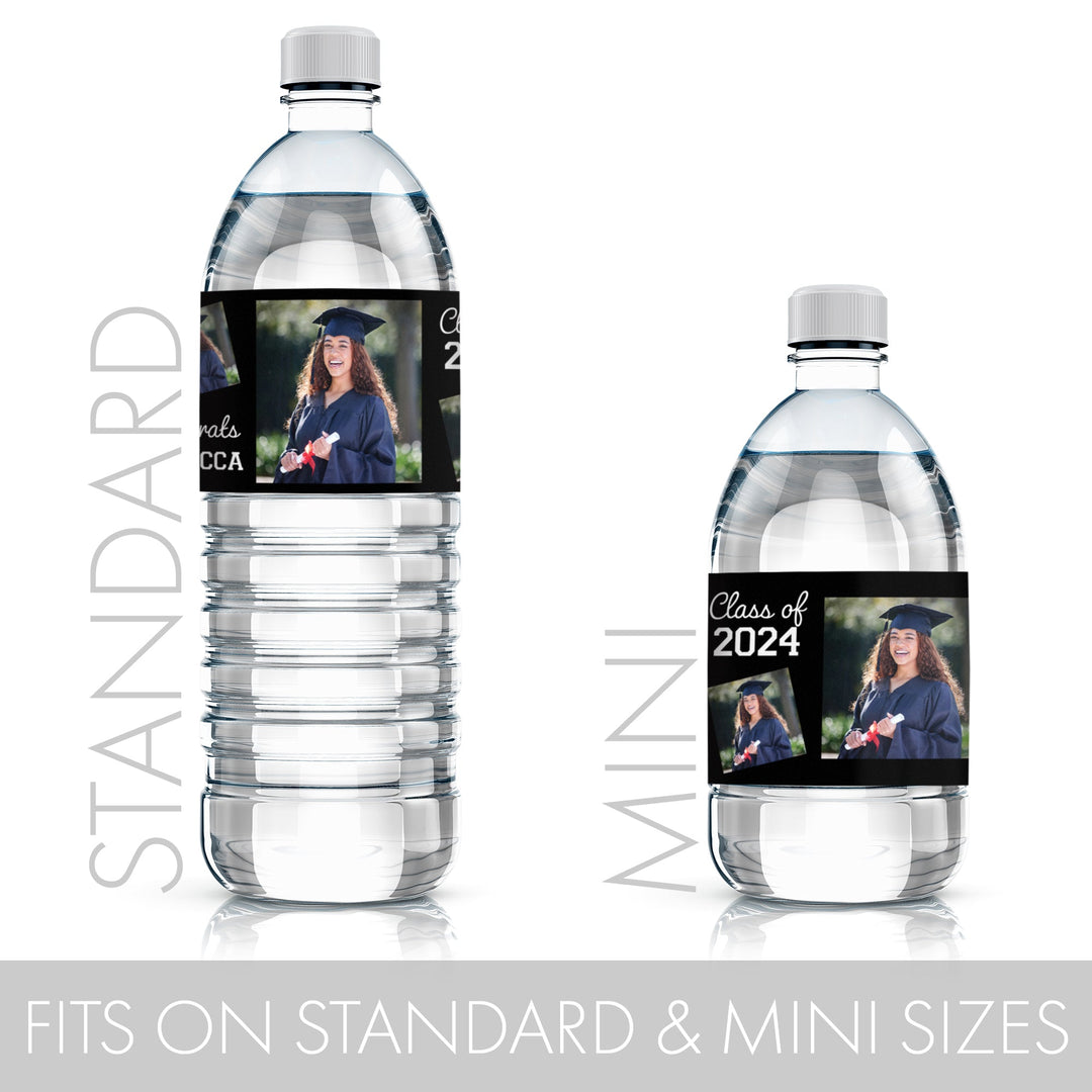 Personalized Graduation Photo Name & Year: Water Bottle Labels - 24, 100, 250 Stickers