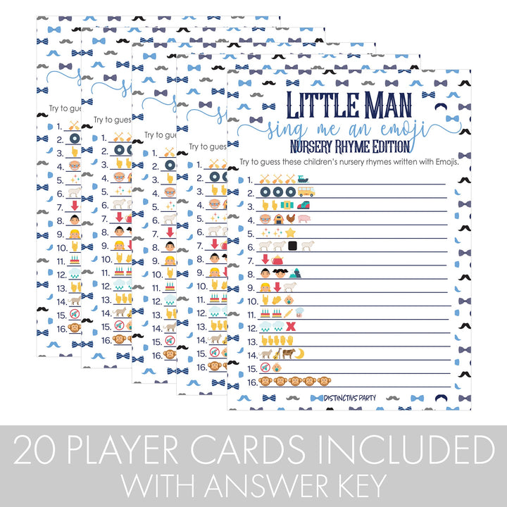 Little Man: Baby Shower Game -  Nursery Rhyme Emoji Game Cards - Boy, Bowtie - 20 Cards