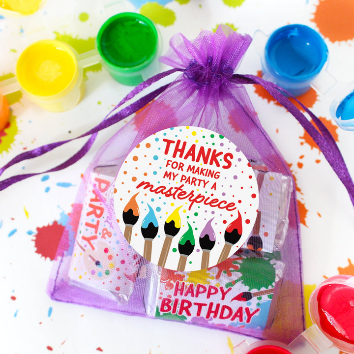 Art & Painting: Kid's Birthday -  Thank You Labels - Paint and  Party - 1.75 in. - 40 Stickers
