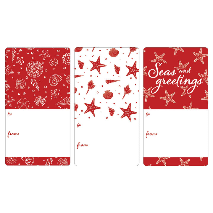 Christmas Gift Tag Stickers: Beachy Red Shells - 75 Stickers