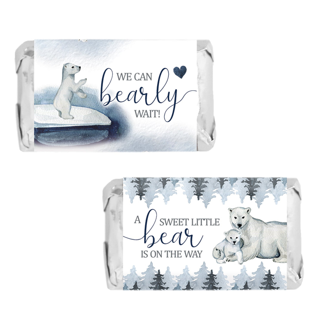 Polar Bear We Can Bearly Wait: Winter Baby Shower - Hershey's Miniatures Candy Bar Wrappers Stickers - 45 Stickers