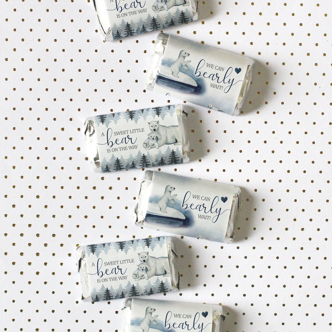 Polar Bear We Can Bearly Wait: Winter Baby Shower - Hershey's Miniatures Candy Bar Wrappers Stickers - 45 Stickers