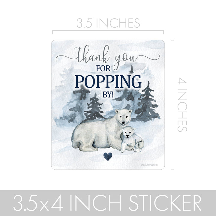 Polar Bear We Can Bearly Wait: Winter Baby Shower - Thank You for Popping By, Popcorn, Chip Bag and Snack Bag Stickers - 32 Pack