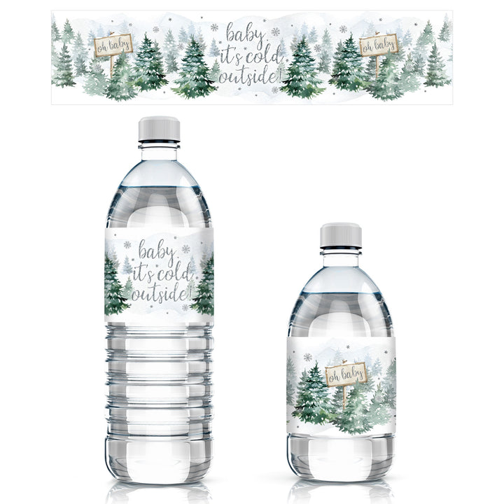 Baby It's Cold Outside Evergreen: Winter Baby Shower - Water Bottle Label Stickers - 24 Waterproof Stickers