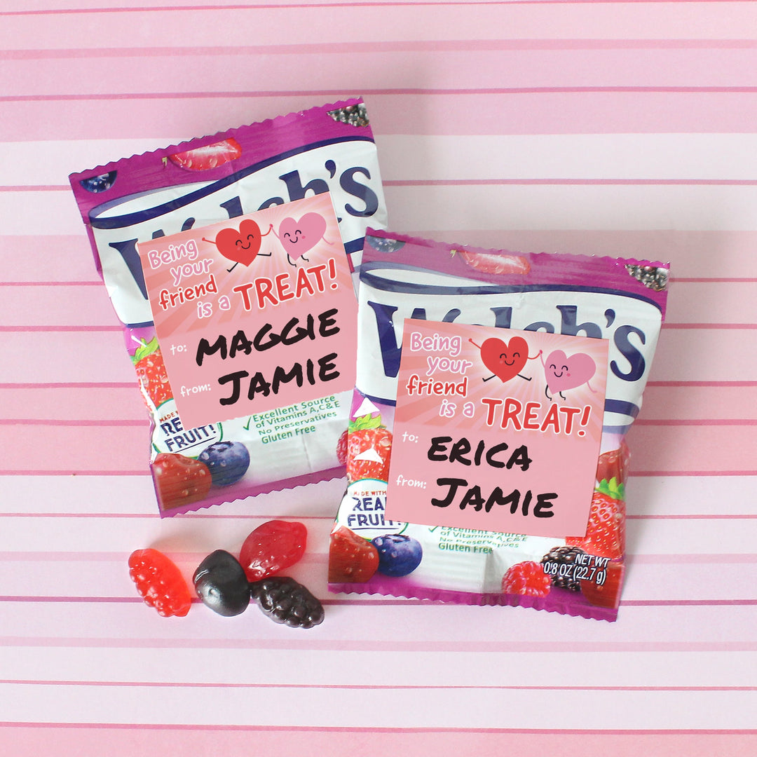 Valentine's Day Treat Stickers: Being Your Friend is a Treat - Snack Bag Stickers - 32 Stickers