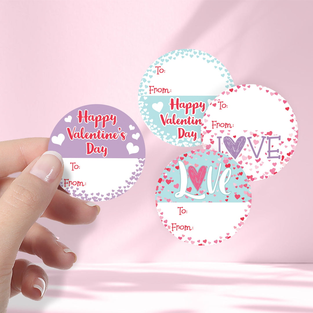 Valentine's Day Treat Stickers: Happy Valentine's Day Pastels - 40 Circle Stickers