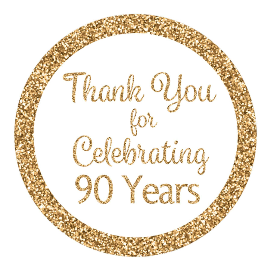 90th Birthday: White and Gold  - Adult Birthday -  Round Favor Stickers - 40 Stickers - Distinctivs Party