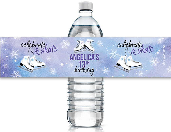 Personalized Ice Skating: Winter Kid's Birthday Party -  Water Bottle Label Stickers - 24 Waterproof Stickers