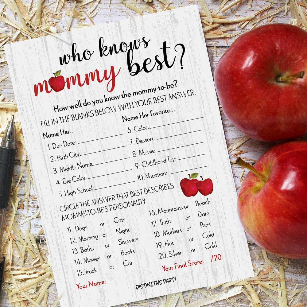 Apple Farmhouse Who Knows Mommy Best Baby Shower Game - 20 Card Count