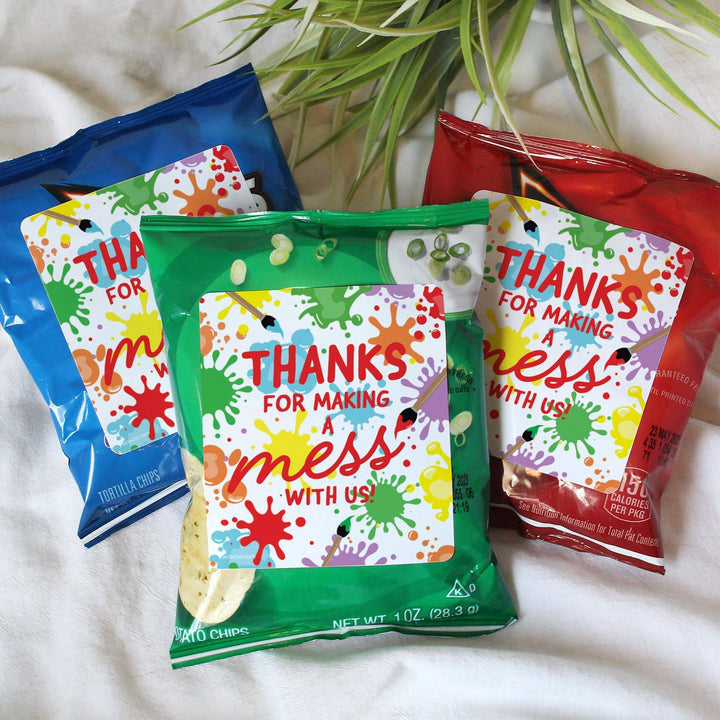 Art & Painting: Kid's Birthday -  Chip Bag and Snack Bag Stickers - 32 Pack - Distinctivs Party
