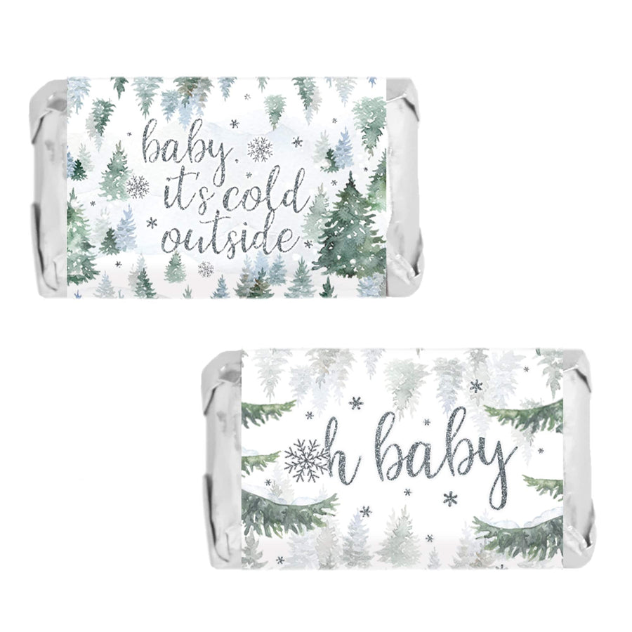 Baby It's Cold Outside Evergreen: Winter Baby Shower - Hershey's Miniatures Candy Bar Wrappers Stickers - 42 Stickers - Distinctivs Party