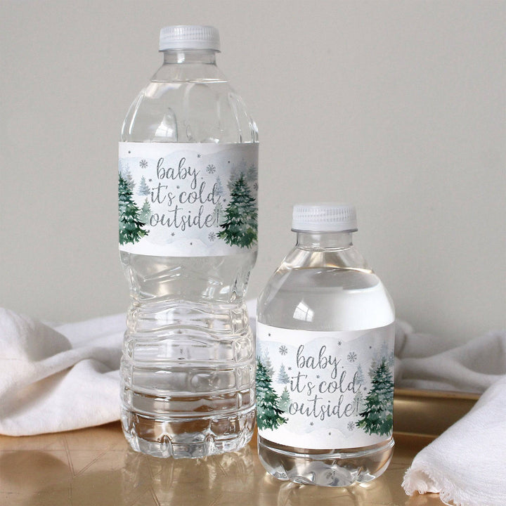 Baby It's Cold Outside Evergreen: Winter Baby Shower - Water Bottle Label Stickers - 24 Waterproof Stickers - Distinctivs Party