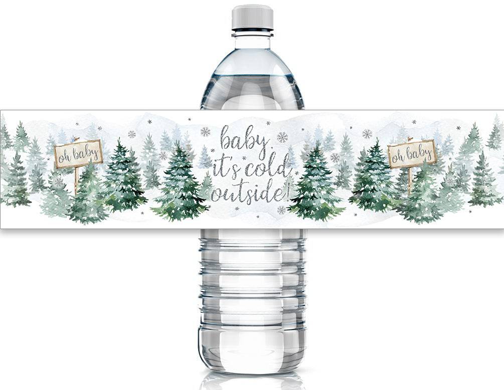Baby It's Cold Outside Evergreen: Winter Baby Shower - Water Bottle Label Stickers - 24 Waterproof Stickers - Distinctivs Party