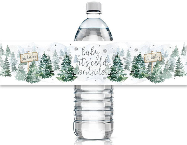 Baby It's Cold Outside Evergreen: Winter Baby Shower - Water Bottle Label Stickers - 24 Waterproof Stickers - Distinctivs Party