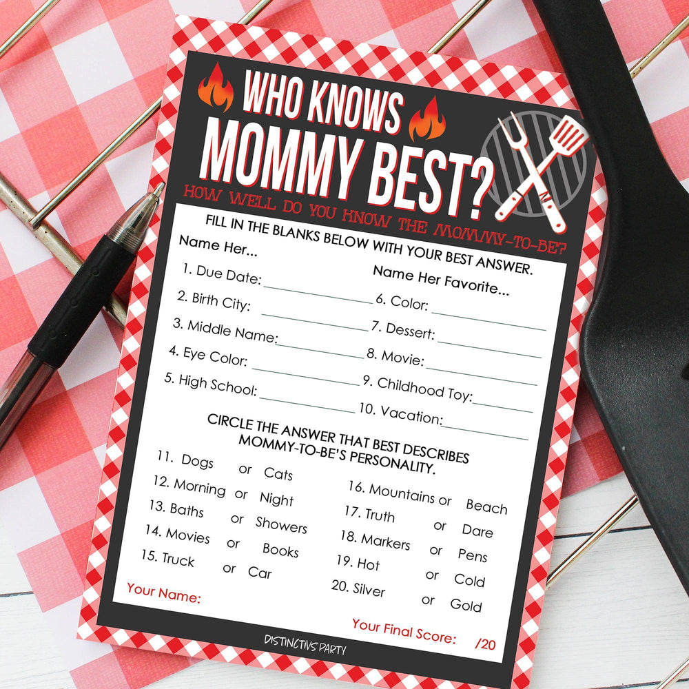 Baby-Q: Summer Barbecue Baby Shower - Who Knows Mommy Best Game Cards - 20 count - Distinctivs Party