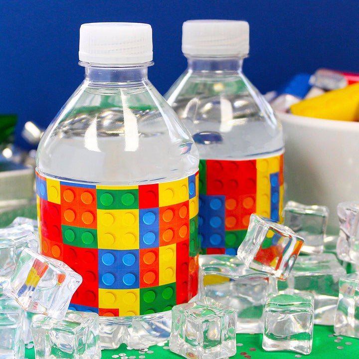 Building Blocks: Kid's Birthday - Water Bottle Labels - 24 Waterproof Stickers - Distinctivs Party