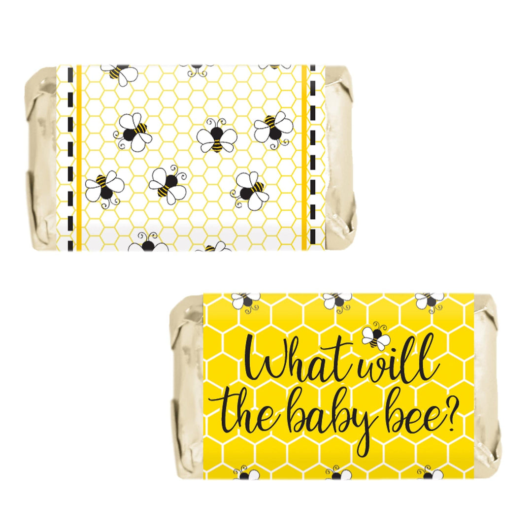 Bumble Bee: Gender Reveal Party - Mini Candy Bar Stickers - What Will Baby Bee - 42 Stickers - Distinctivs Party