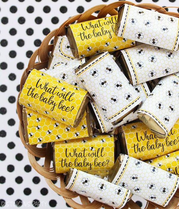 Bumble Bee: Gender Reveal Party - Mini Candy Bar Stickers - What Will Baby Bee - 42 Stickers - Distinctivs Party