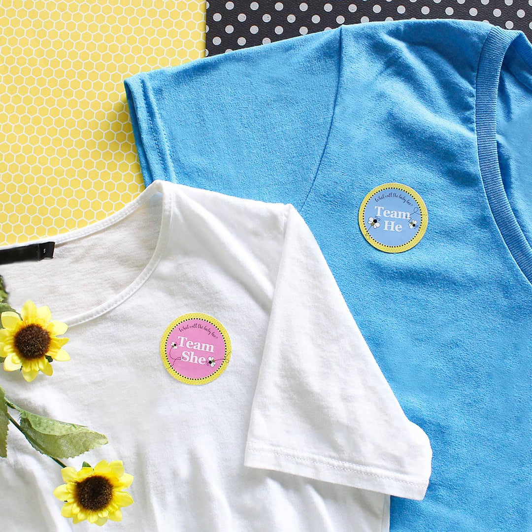 Bumble Bee: Gender Reveal Party - What Will Baby Bee Stickers -  Team She or He - 40 Stickers - Distinctivs Party