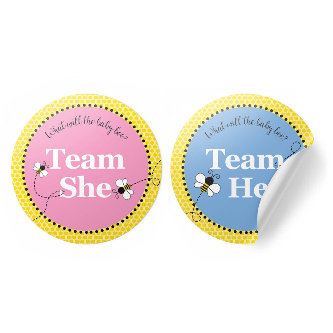 Bumble Bee: Gender Reveal Party - What Will Baby Bee Stickers -  Team She or He - 40 Stickers - Distinctivs Party