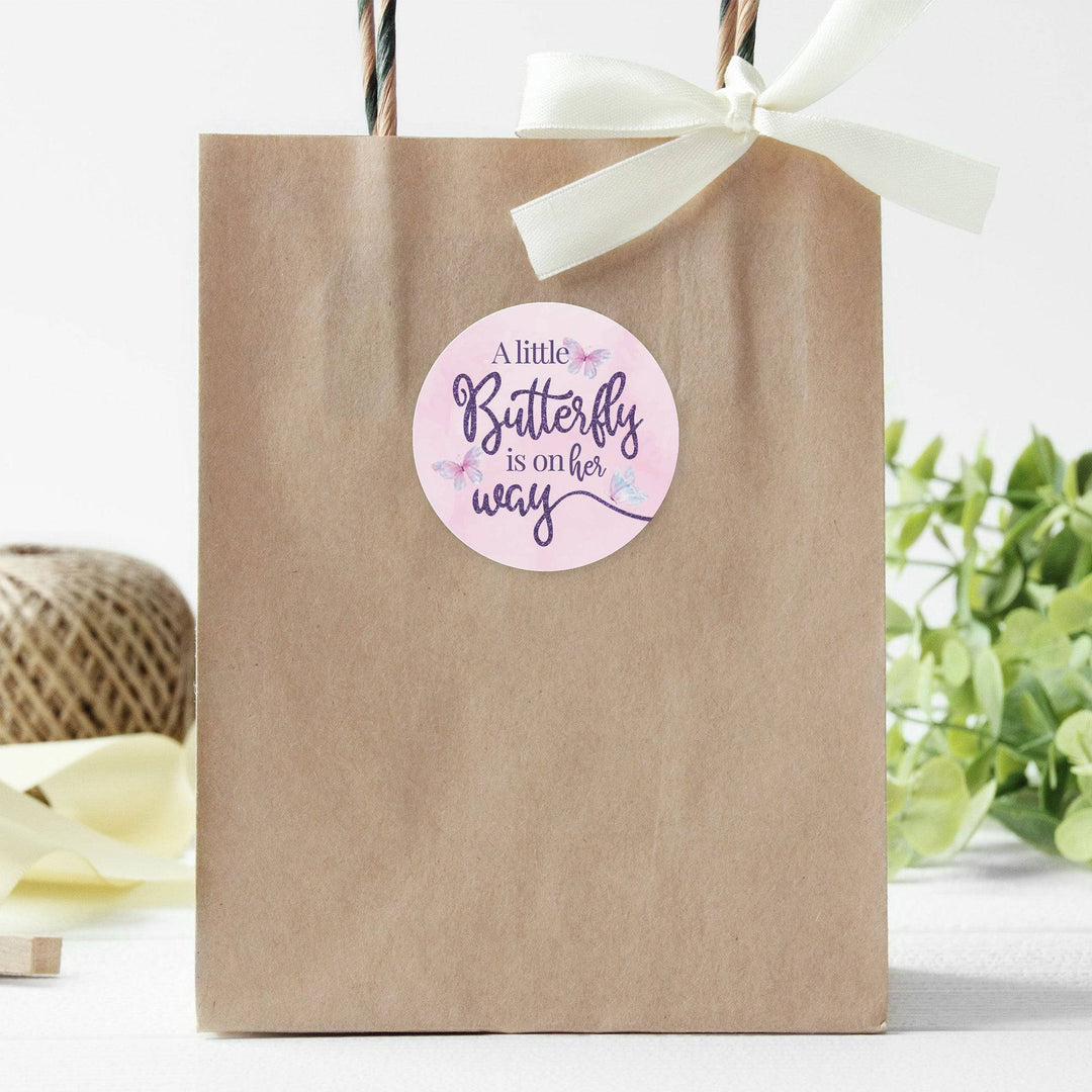 Butterfly: Baby Shower - Round Favor Labels - Spring- 40 Stickers - Distinctivs Party