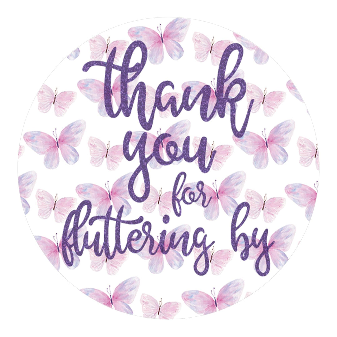 Butterfly: Purple & Pink - Baby Shower  - Thank You for Fluttering By, Spring - 40 Stickers - Distinctivs Party