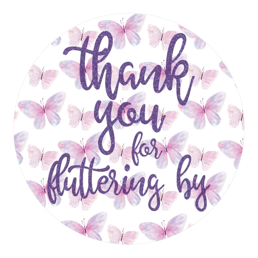 Butterfly: Purple & Pink - Baby Shower  - Thank You for Fluttering By, Spring - 40 Stickers - Distinctivs Party