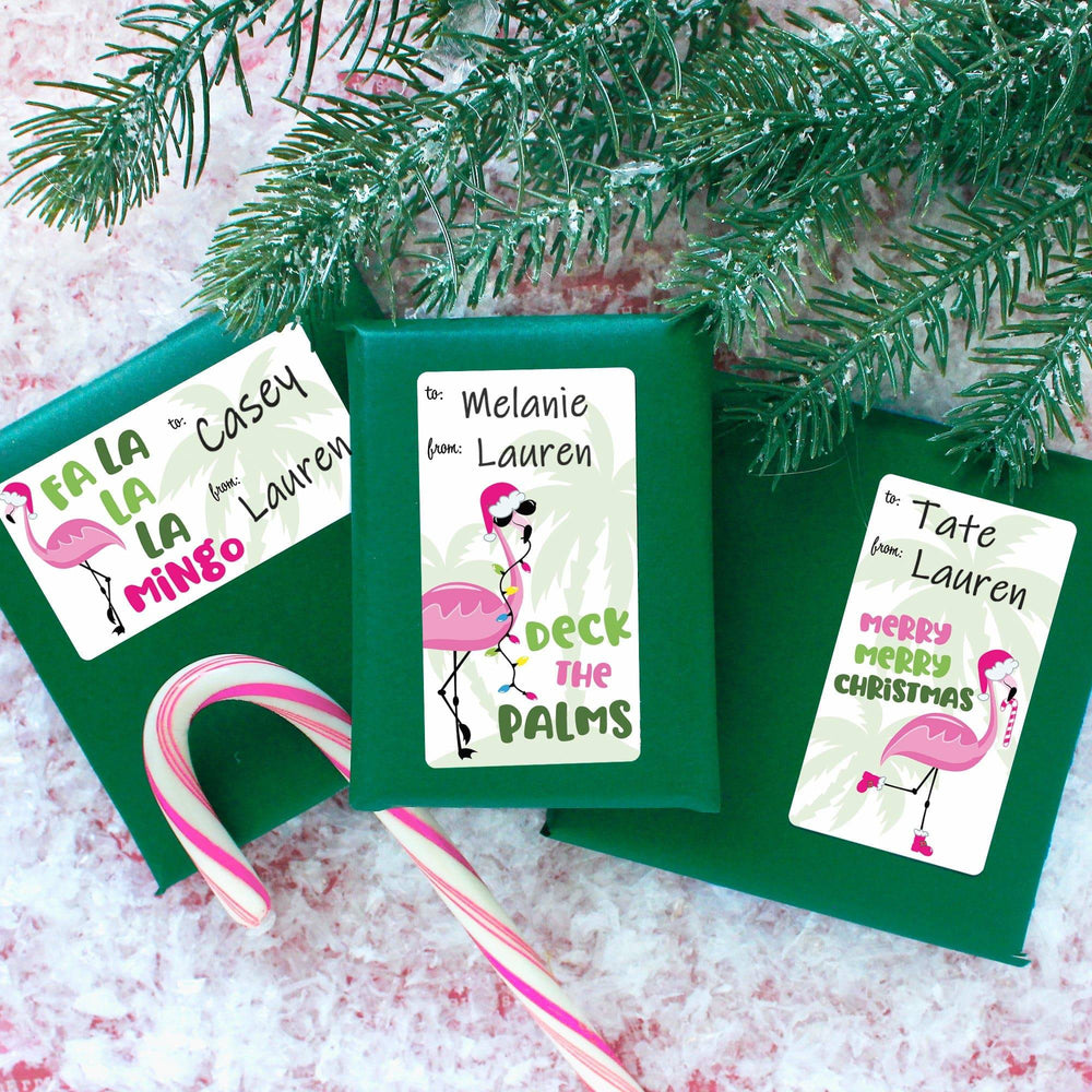 Christmas Gift Tag Stickers: Beachy Fabulous Flamingos - 75 Stickers - Distinctivs Party