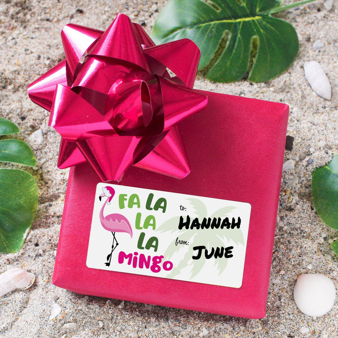 Christmas Gift Tag Stickers: Beachy Fabulous Flamingos - 75 Stickers - Distinctivs Party