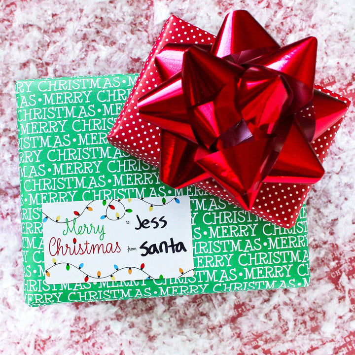 Christmas Gift Tag Stickers: Classic Christmas Lights – 75 Stickers - Distinctivs Party