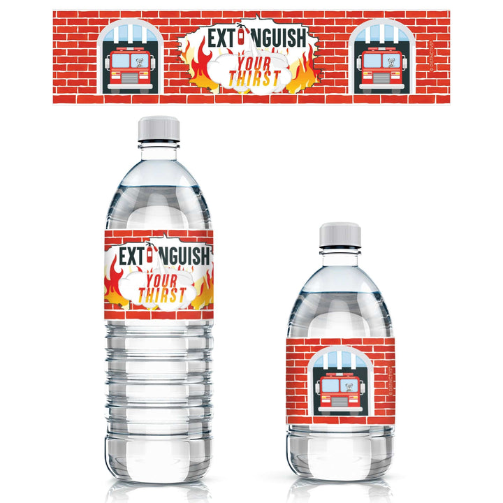 Firefighter - Kid's Birthday - Water Bottle Labels - 24 Waterproof Stickers - Distinctivs Party