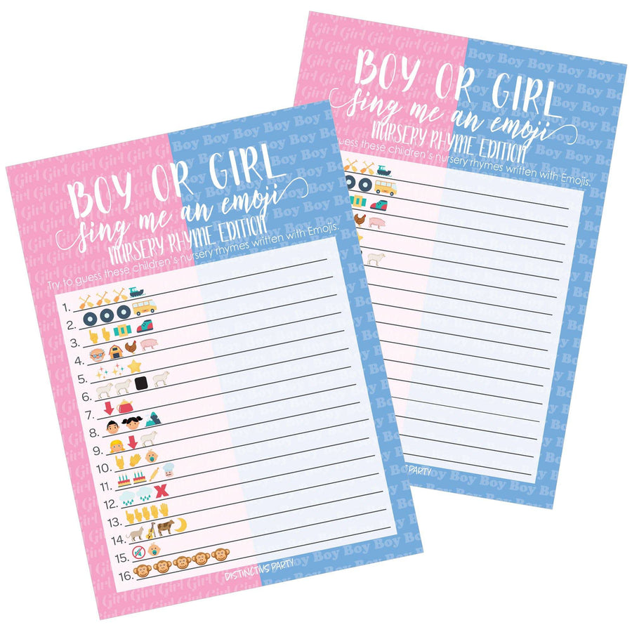 Gender Reveal Party: Emoji Game Cards - Baby Shower Game - 20 Game Cards - Distinctivs Party