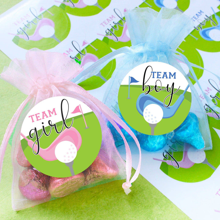 Golf Gender Reveal Party - Team Boy or Team Girl Stickers - 40 Pack - Distinctivs Party