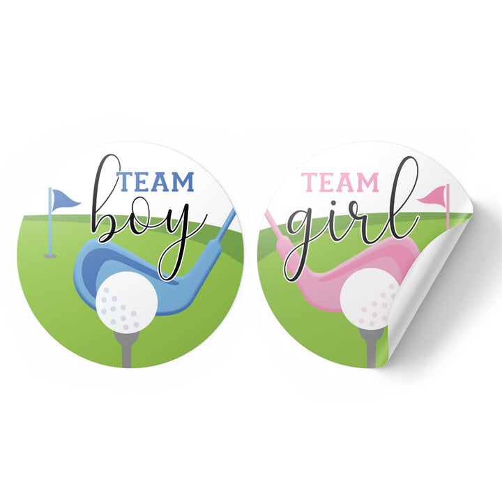Golf Gender Reveal Party - Team Boy or Team Girl Stickers - 40 Pack - Distinctivs Party