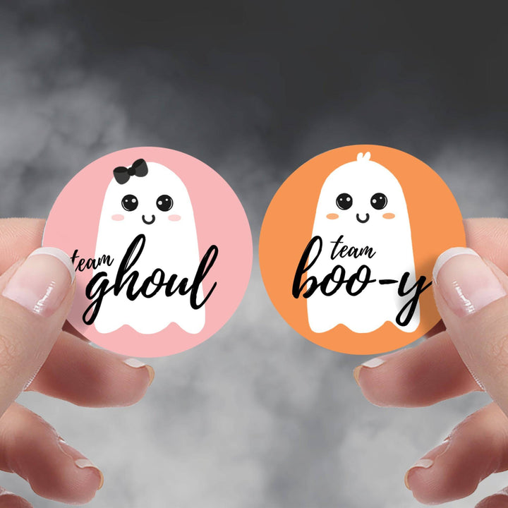 Halloween Gender Reveal Party: Little Boo - Fall Orange Team Boo-y or Pink Team Ghoul Voting Stickers - 40 Stickers - Distinctivs Party